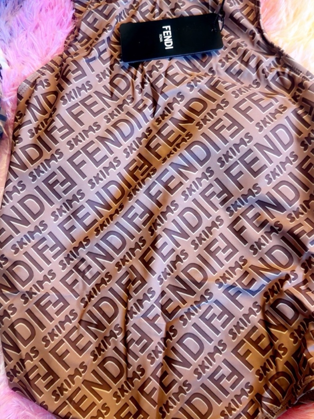 Skims Fendi Brown Monogram Satin Slip Skirt